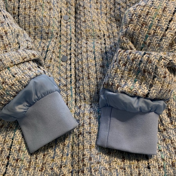 Express light blue tweed puffer short jacket/coat - Picture 8 of 13